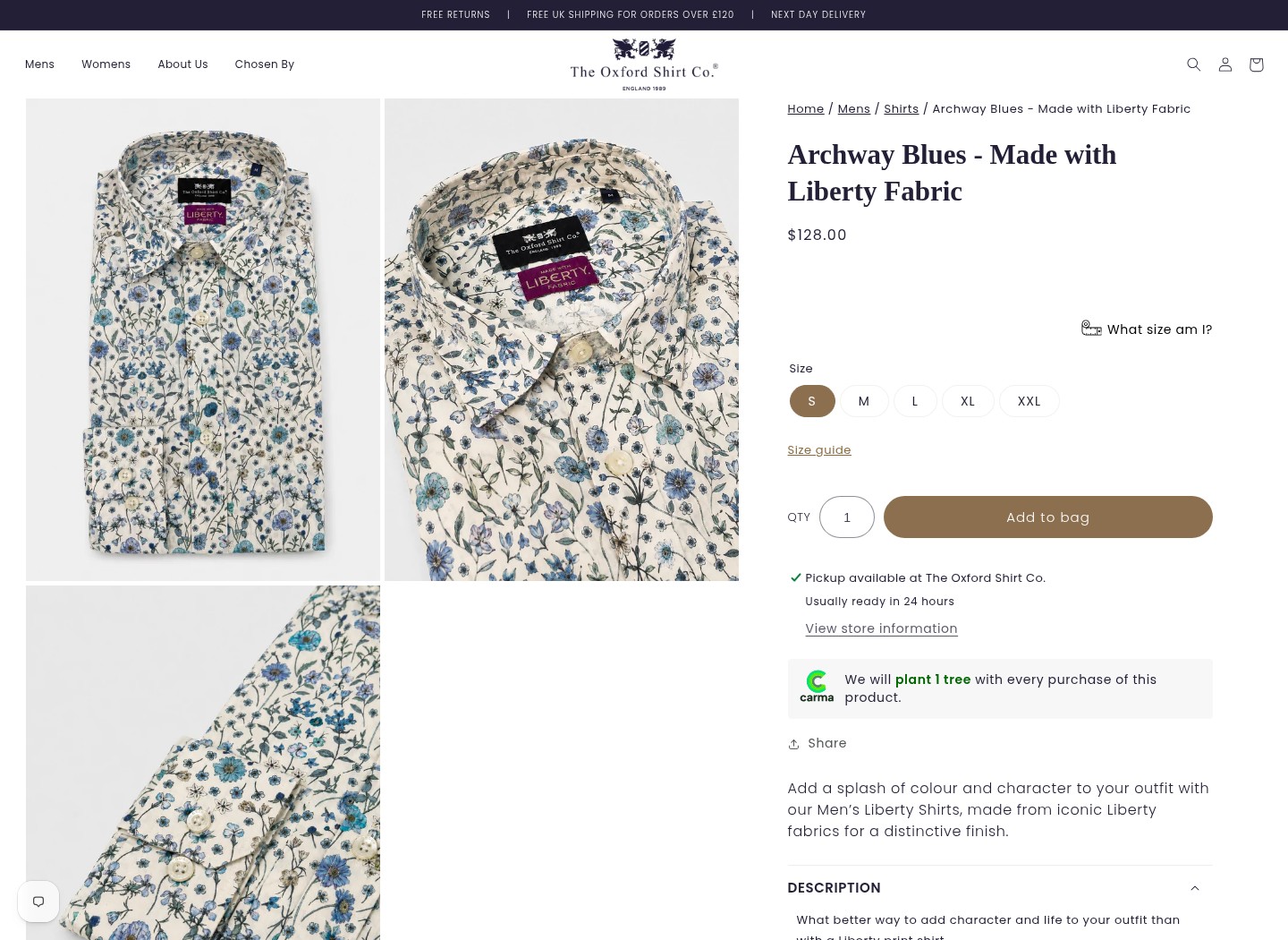 Product imagery, detail and selection — Oxford Shirt Company website design