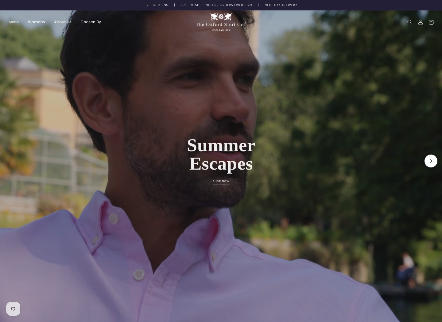 The desktop storefront — Oxford Shirt Company website design